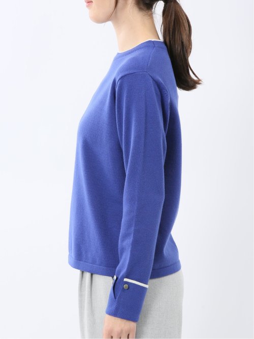 ハンドウォッシャブル 配色カフス クルーニットプルオーバー