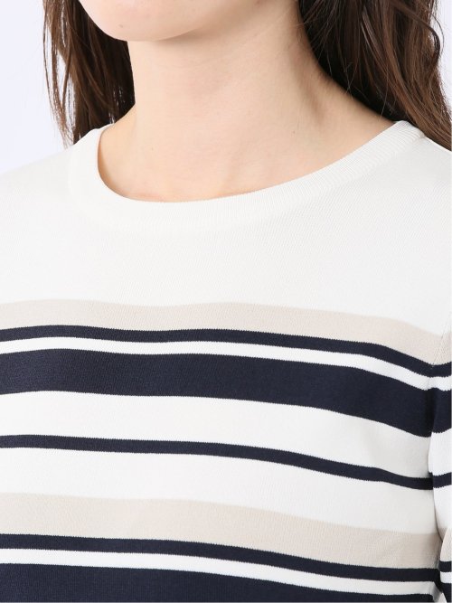 快適機能 ボーダー クルー 半袖 ニット プルオーバー