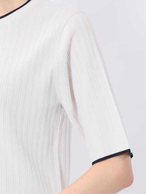 快適機能 配色リブ クルーネック 半袖ニット