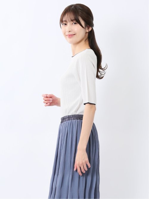 快適機能 配色リブ クルーネック 半袖ニット