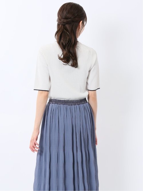 快適機能 配色リブ クルーネック 半袖ニット