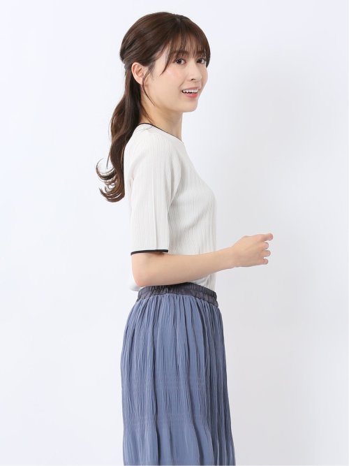 快適機能 配色リブ クルーネック 半袖ニット