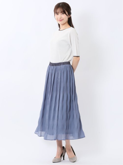 快適機能 配色リブ クルーネック 半袖ニット