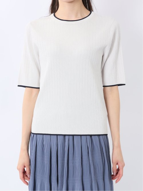 快適機能 配色リブ クルーネック 半袖ニット