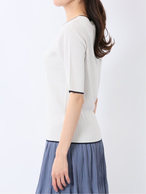 快適機能 配色リブ クルーネック 半袖ニット