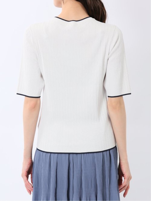 快適機能 配色リブ クルーネック 半袖ニット