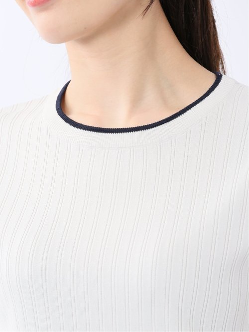 快適機能 配色リブ クルーネック 半袖ニット