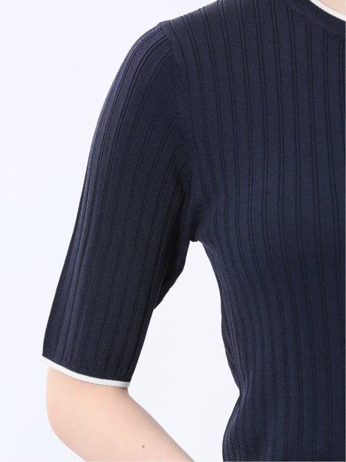 快適機能 配色リブ クルーネック 半袖ニット