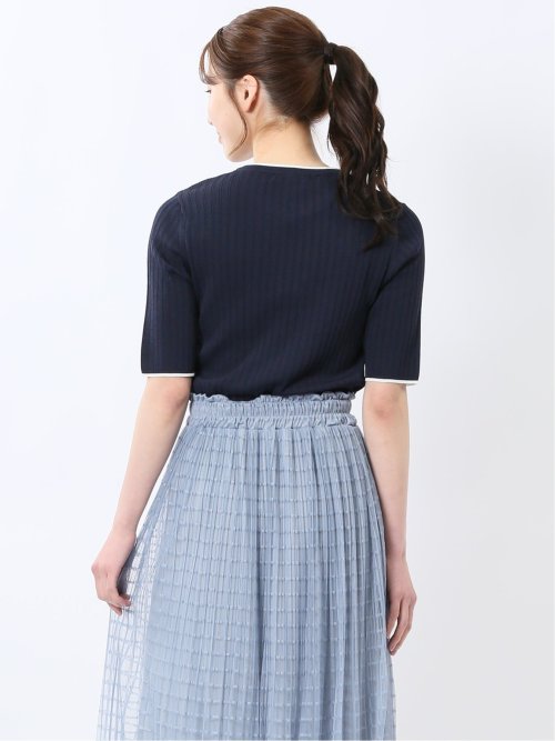 快適機能 配色リブ クルーネック 半袖ニット