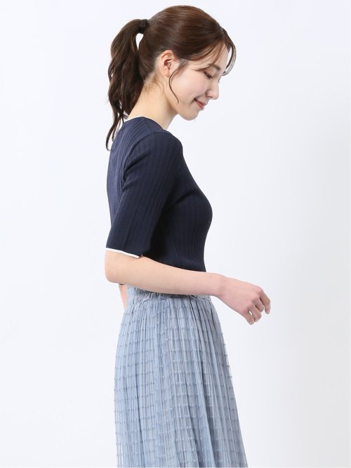 快適機能 配色リブ クルーネック 半袖ニット