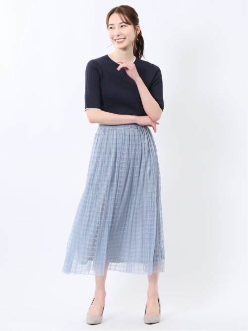 快適機能 配色リブ クルーネック 半袖ニット