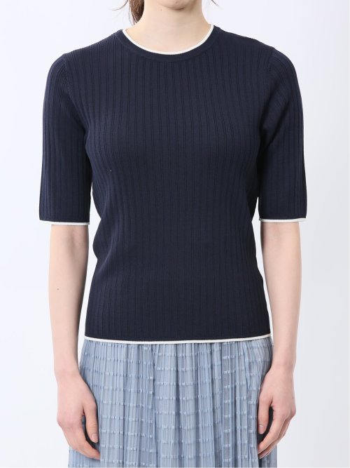 快適機能 配色リブ クルーネック 半袖ニット