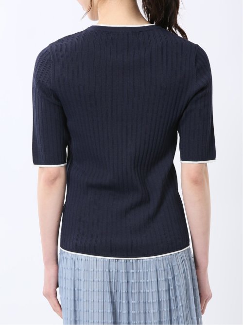 快適機能 配色リブ クルーネック 半袖ニット