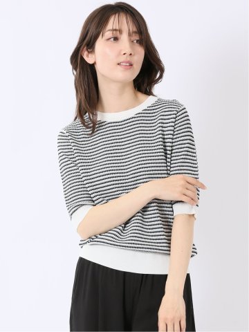 快適機能 ラーベン柄 クルー 半袖 ニット プルオーバー