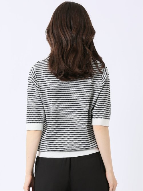 快適機能 ラーベン柄 クルー 半袖 ニット プルオーバー