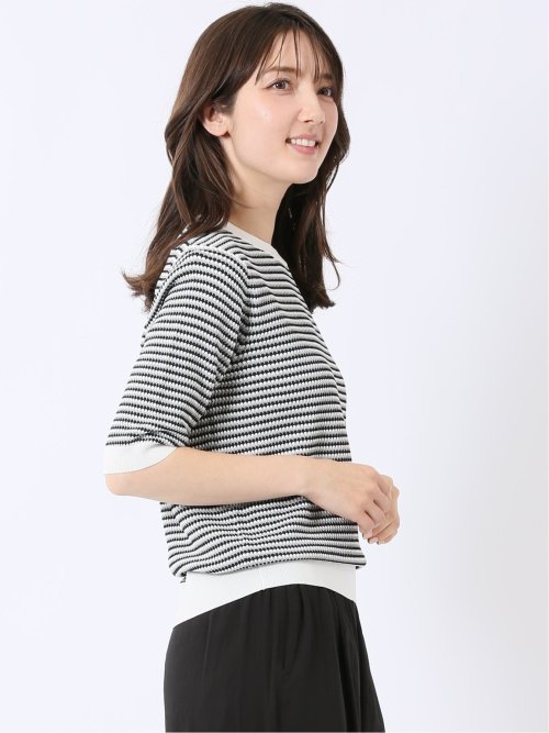 快適機能 ラーベン柄 クルー 半袖 ニット プルオーバー