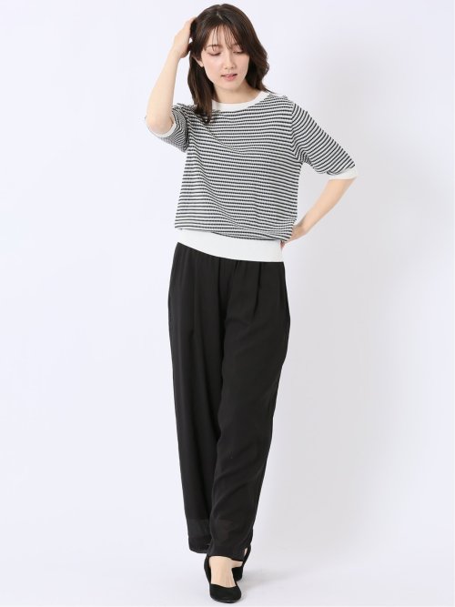 快適機能 ラーベン柄 クルー 半袖 ニット プルオーバー