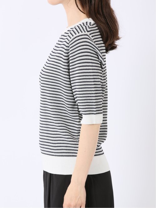 快適機能 ラーベン柄 クルー 半袖 ニット プルオーバー