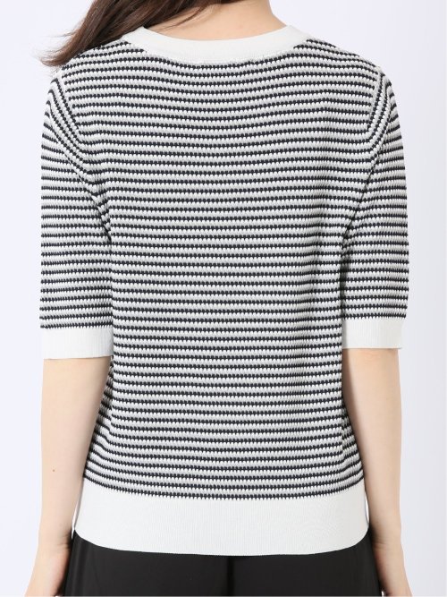 快適機能 ラーベン柄 クルー 半袖 ニット プルオーバー