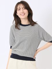 快適機能 ラーベン柄 クルー 半袖 ニット プルオーバー