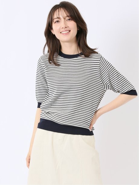 快適機能 ラーベン柄 クルー 半袖 ニット プルオーバー