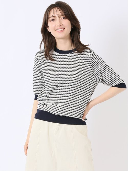 快適機能 ラーベン柄 クルー 半袖 ニット プルオーバー