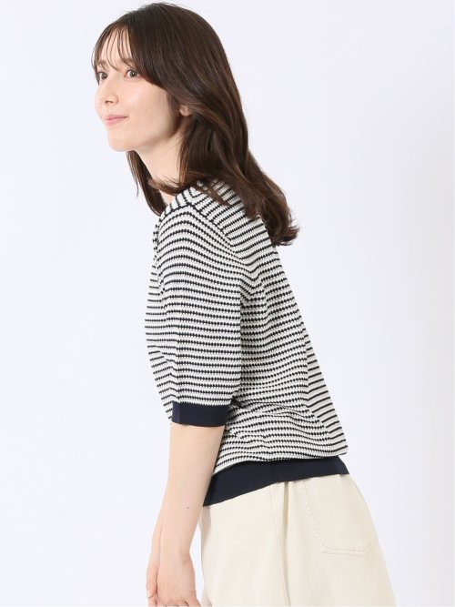 快適機能 ラーベン柄 クルー 半袖 ニット プルオーバー