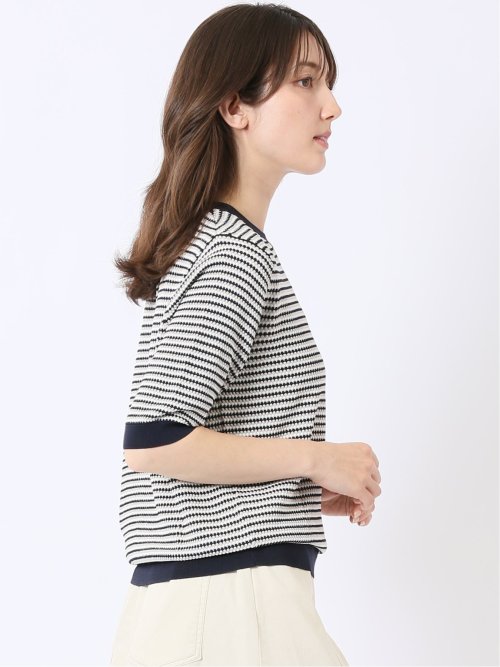 快適機能 ラーベン柄 クルー 半袖 ニット プルオーバー