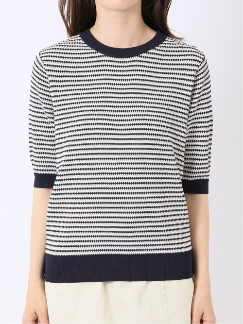 快適機能 ラーベン柄 クルー 半袖 ニット プルオーバー