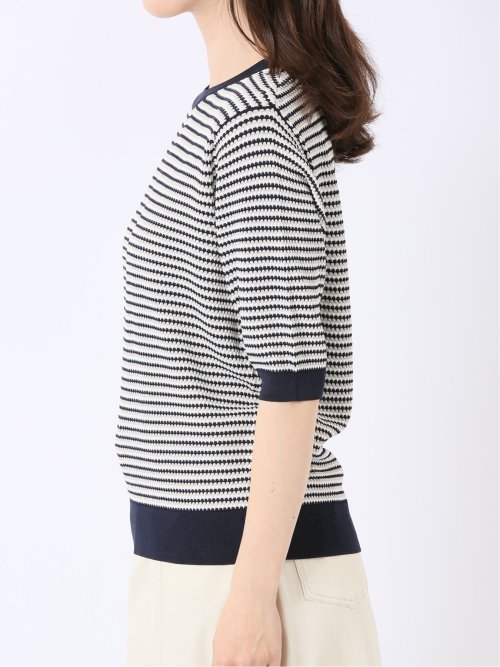 快適機能 ラーベン柄 クルー 半袖 ニット プルオーバー