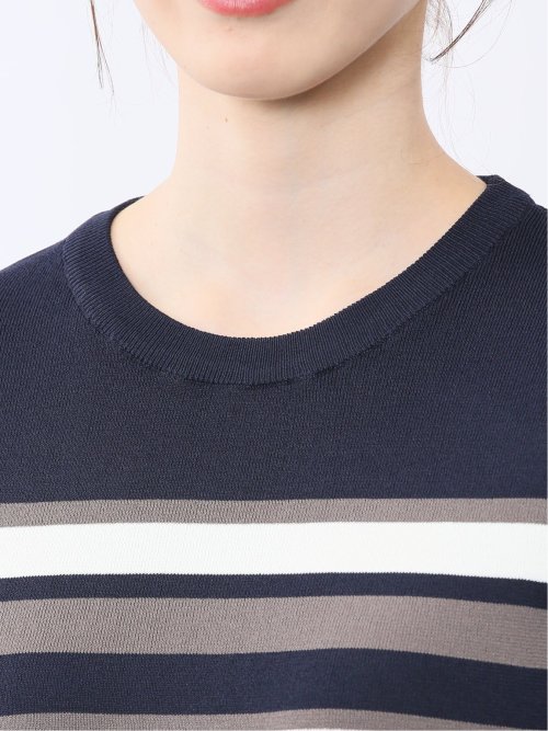 快適機能 ボーダークルーネック 半袖ニット