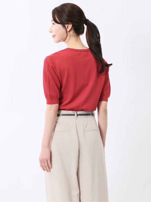 快適機能 透かし編み クルーネック 半袖ニット