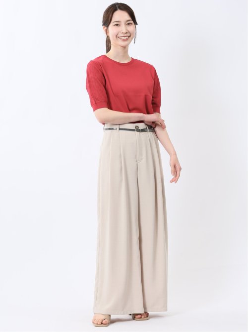 快適機能 透かし編み クルーネック 半袖ニット