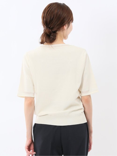 ハンドウォッシャブル シアー 切替 クルーネック 半袖 ニット プルオーバー