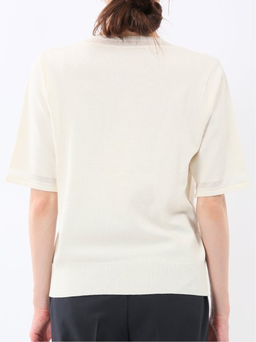 ハンドウォッシャブル シアー 切替 クルーネック 半袖 ニット プルオーバー