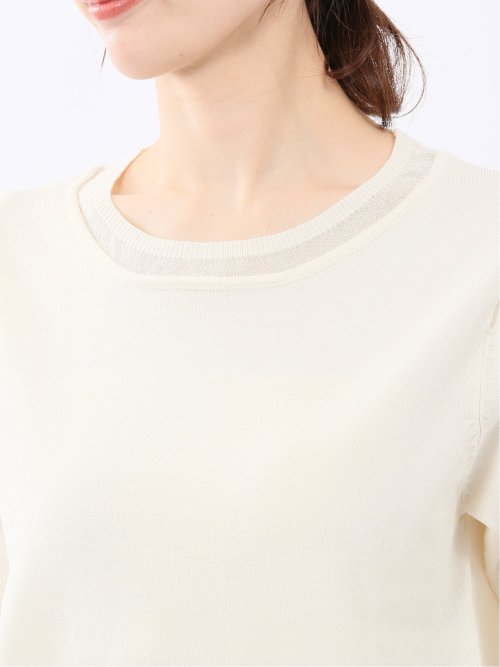 ハンドウォッシャブル シアー 切替 クルーネック 半袖 ニット プルオーバー