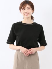 ハンドウォッシャブル シアー 切替 クルーネック 半袖 ニット プルオーバー
