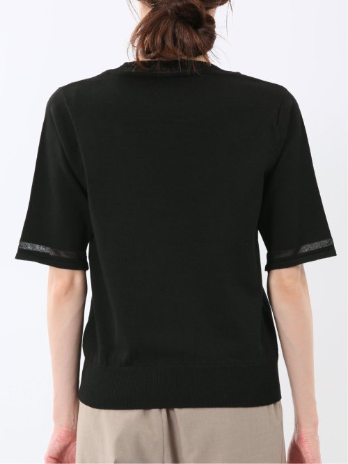 ハンドウォッシャブル シアー 切替 クルーネック 半袖 ニット プルオーバー