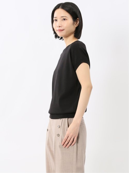 快適機能 無地 フレンチ袖 クルーニット