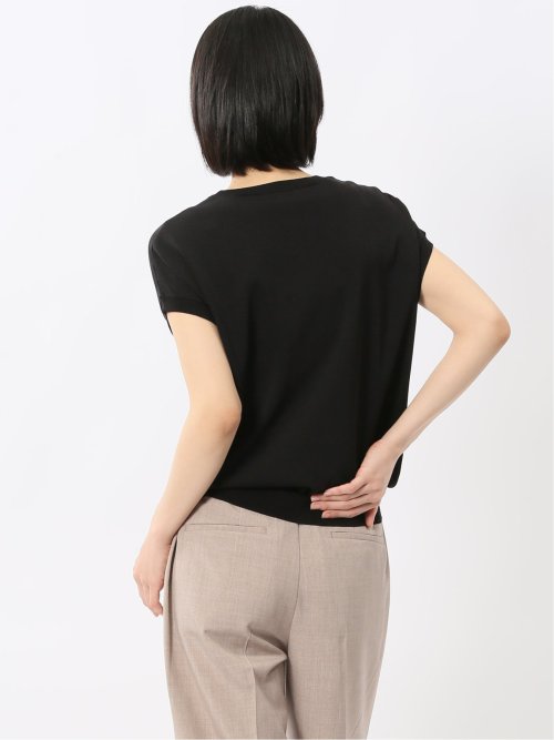 快適機能 無地 フレンチ袖 クルーニット