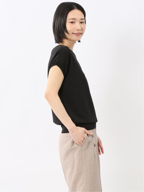 快適機能 無地 フレンチ袖 クルーニット