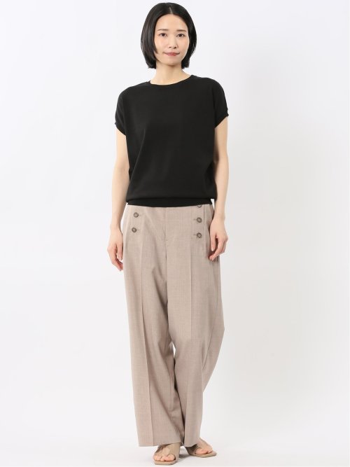 快適機能 無地 フレンチ袖 クルーニット