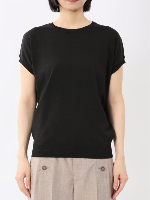 快適機能 無地 フレンチ袖 クルーニット