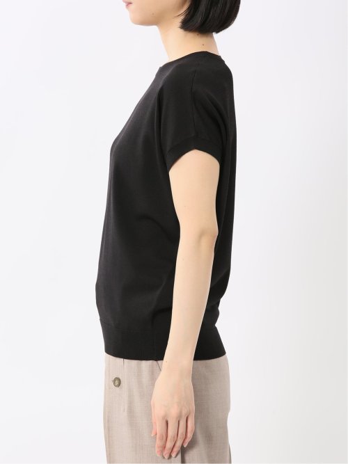 快適機能 無地 フレンチ袖 クルーニット