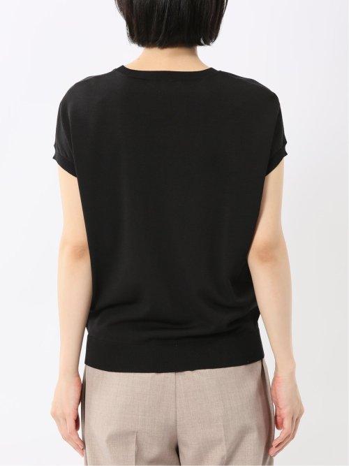 快適機能 無地 フレンチ袖 クルーニット