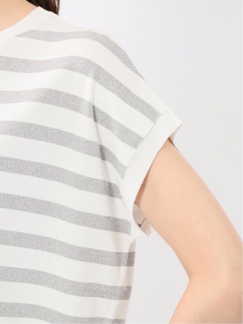 快適機能 ボーダー フレンチ袖 クルーニット