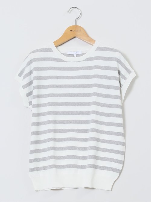 快適機能 ボーダー フレンチ袖 クルーニット