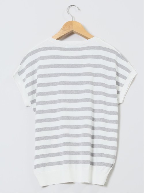 快適機能 ボーダー フレンチ袖 クルーニット