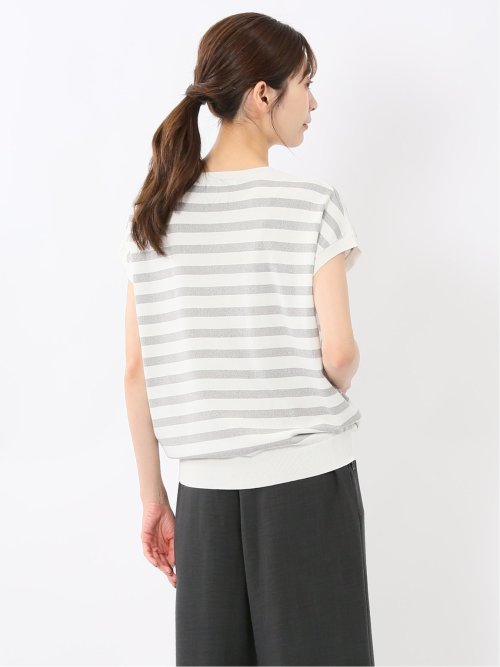 快適機能 ボーダー フレンチ袖 クルーニット