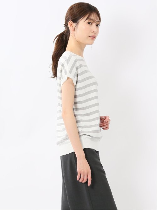 快適機能 ボーダー フレンチ袖 クルーニット